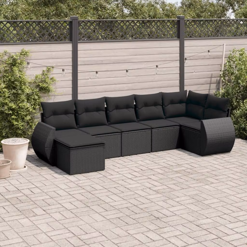 Maison Exclusive - Set da giardino 7 pezzi con cuscini in polyrattan nero