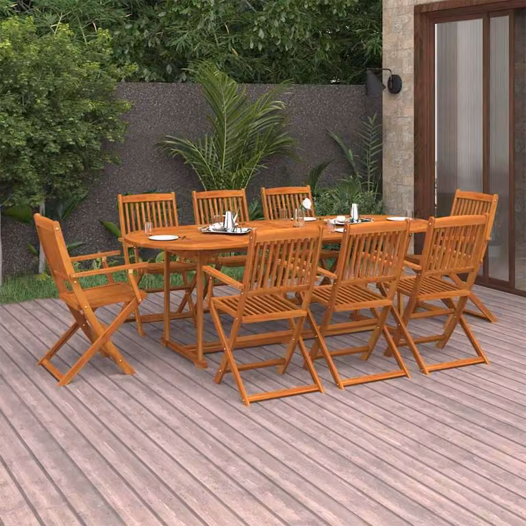 Set da pranzo da giardino vidaXL in legno di acacia massello marrone, 9 pezzi, L: 220 cm, P: 90 cm, H: 75 cm