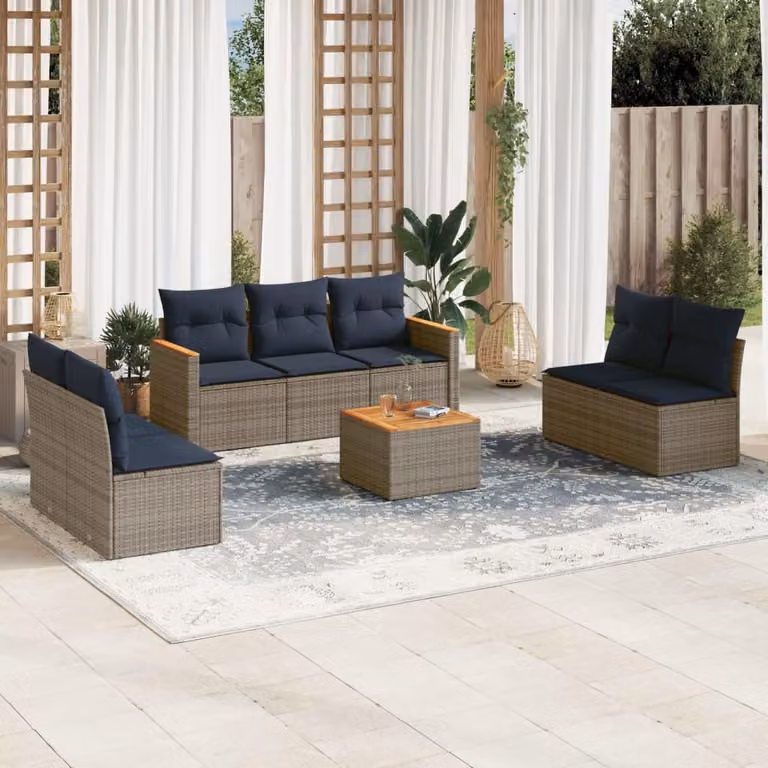 Maison Exclusive - Set di 8 divani da giardino con cuscini, grigio, polyrattan
