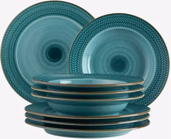 Set da tavola moderno in porcellana da 8 pezzi in stile vintage, blu, per 4 persone, di alta qualità.