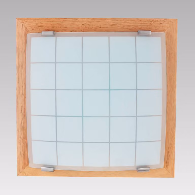 Plafoniera GEOMETRICA 2xE27/40W luce legno/vetro bianco opaco 35cm×35cm dimmerabile
