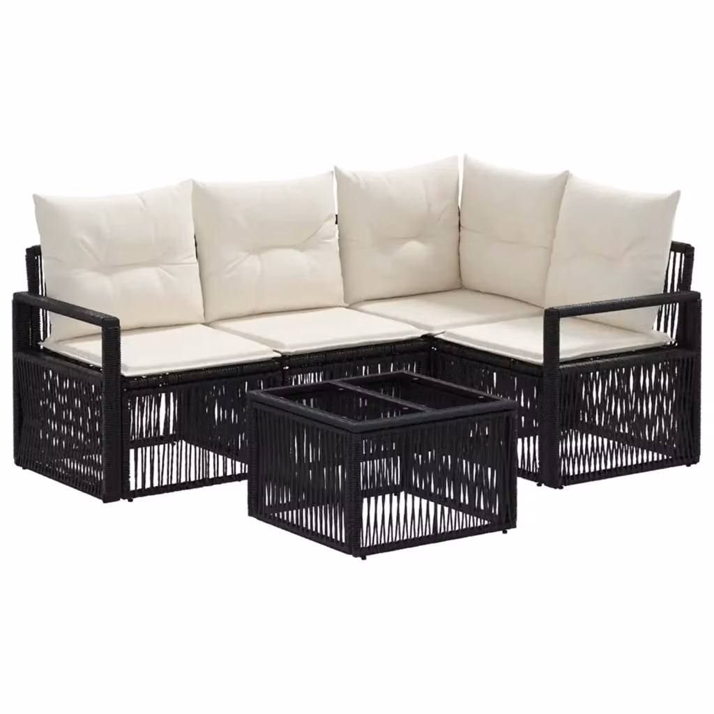 Set da giardino moderno vidaXL composto da 5 pezzi in rattan nero con struttura in metallo e cuscini inclusi – 2