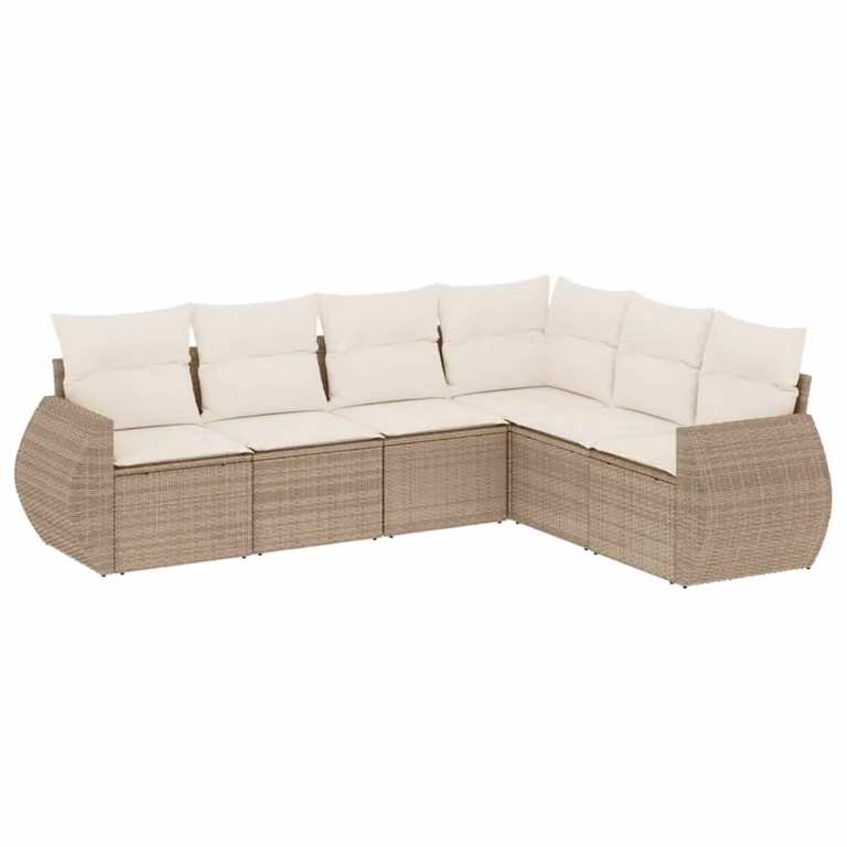 Set Divano da Giardino 6 pz con Cuscini Beige in Polyrattan