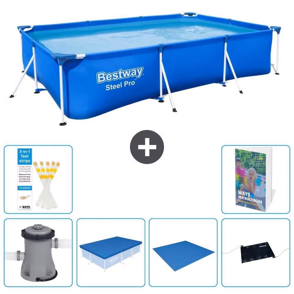 Bestway Steel Pro, piscina rettangolare - 300x201x66 cm - composta da 5 parti, modello S214