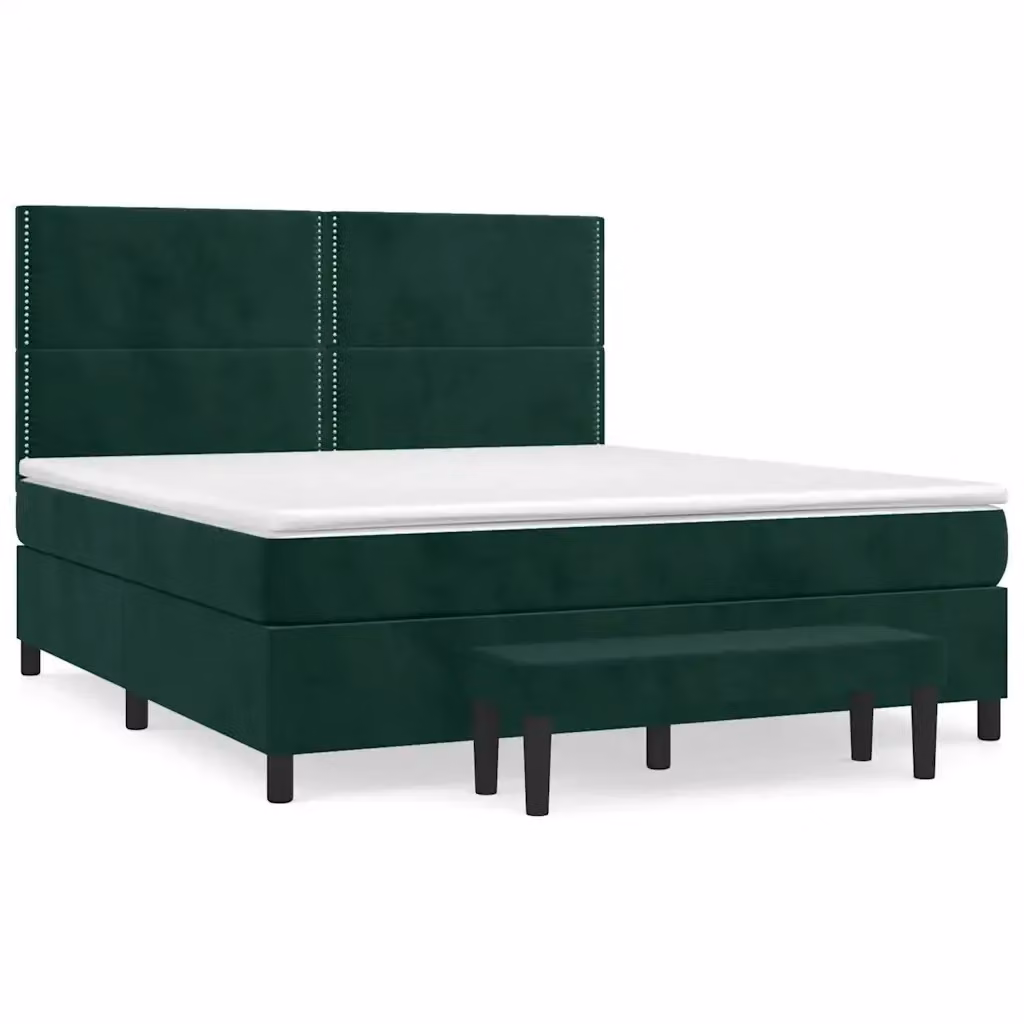 Letto Ibrido con Giroletto a Molle e Materasso vidaXL in Velluto Verde Scuro e Bianco L/P: 180 x 200 cm – 2