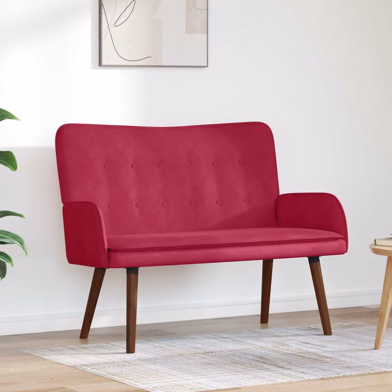 vidaXL Divano a 2 Posti Moderno in Velluto Rosso Vino, L: 115 cm, P: 61 cm, H: 87 cm