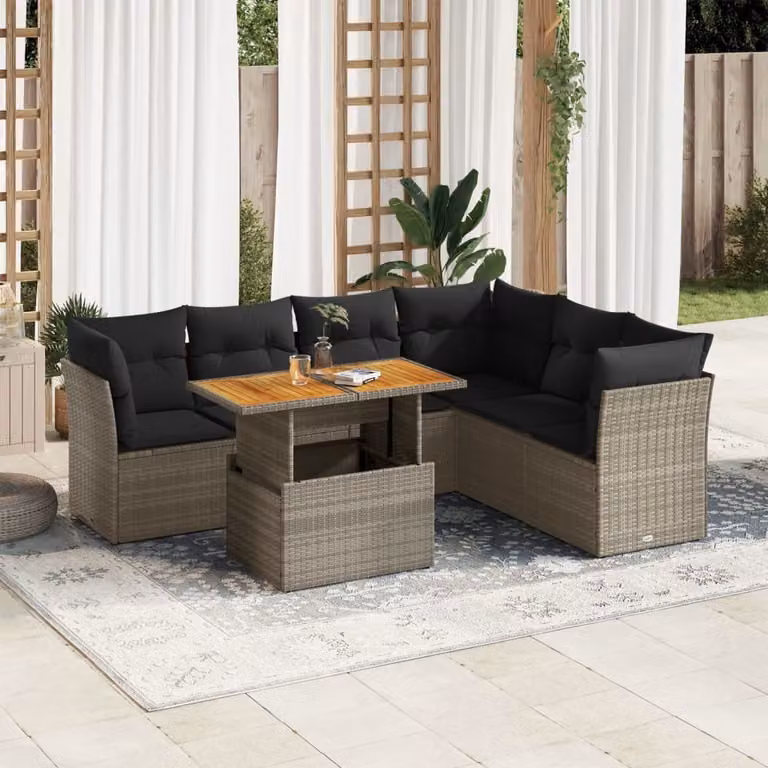 Maison Exclusive - Set da giardino 7 pezzi con cuscini in polyrattan grigio