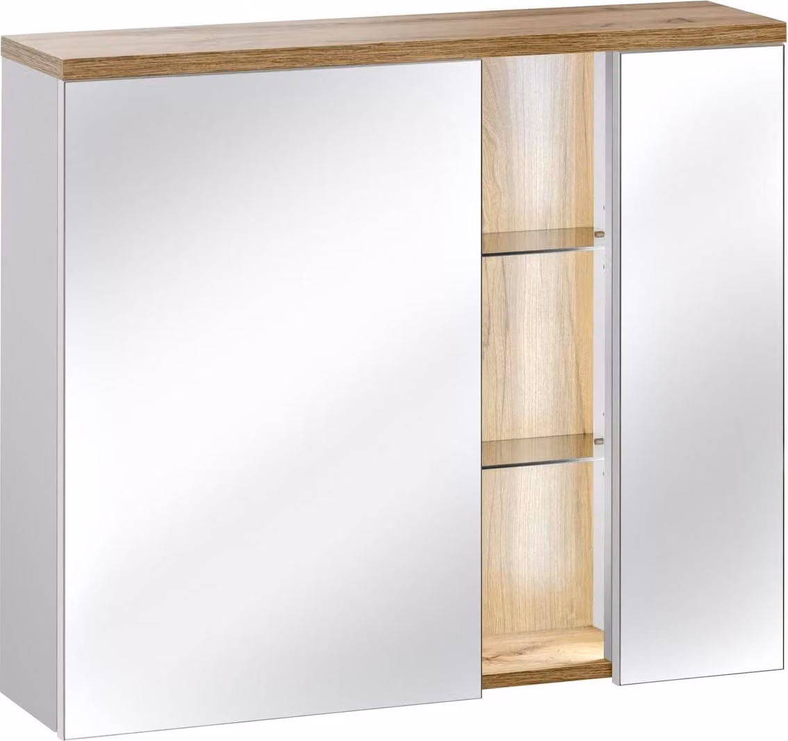 Spiegelschrank Wandschrank Badezimmerschrank mit Spiegel 80 cm LED Beleuchtung