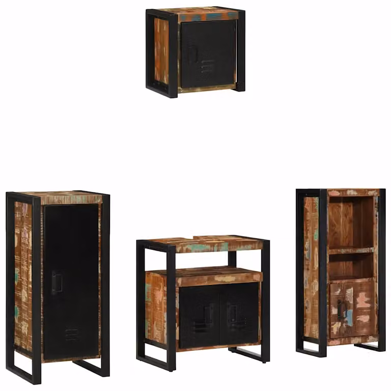 Set di mobili per il bagno vidaXL in legno e metallo multicolore e nero con armadio alto e pensile da parete
