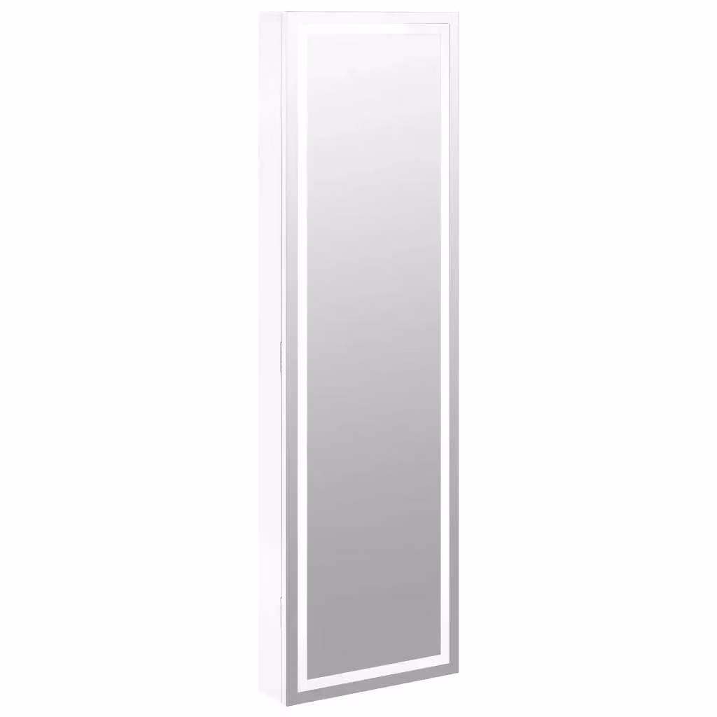 Armadio Portagioie a Parete vidaXL Bianco con Specchio e Luci LED – 2