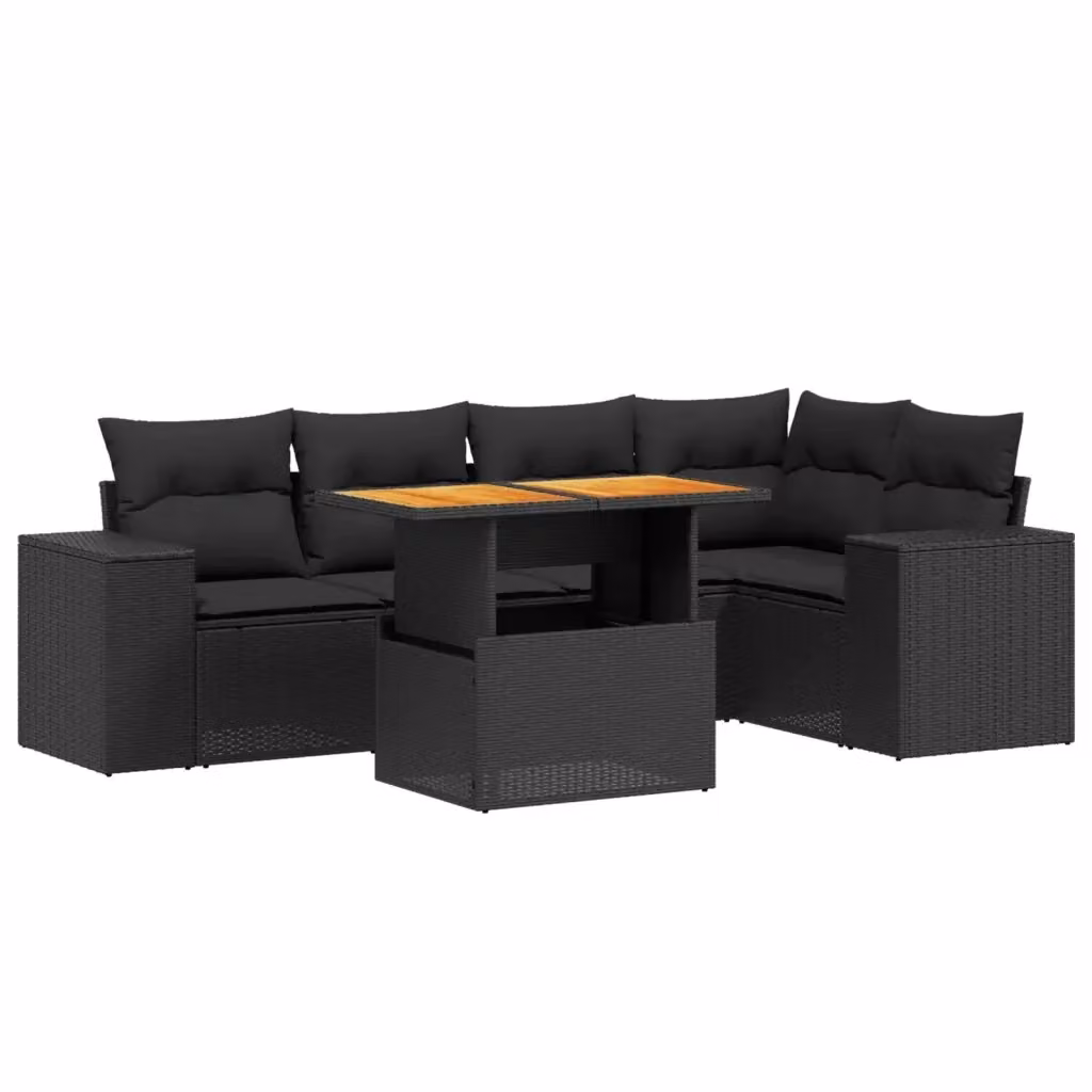Set Divano da Giardino a L vidaXL 6 pz in Polyrattan Nero con Cuscini e Tavolino – 2