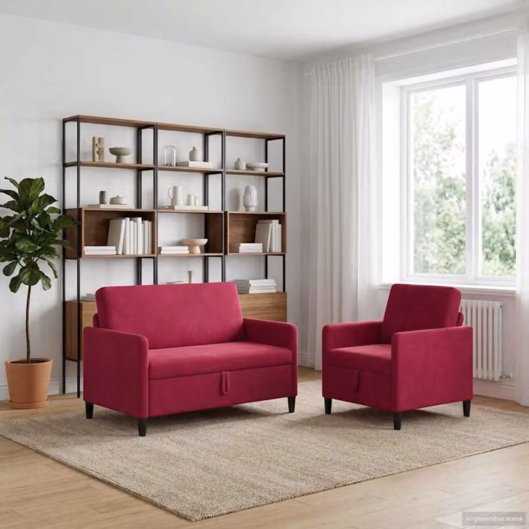 Set di 2 divani moderni vidaXL con contenitore, rivestimento in tessuto rosso, seduta con apertura a sollevamento per il soggiorno