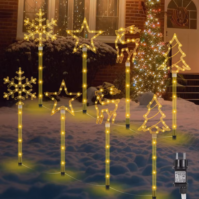 Set di 8 catene luminose natalizie, 4 modelli, 144 LED, grado di protezione IP44, con timer