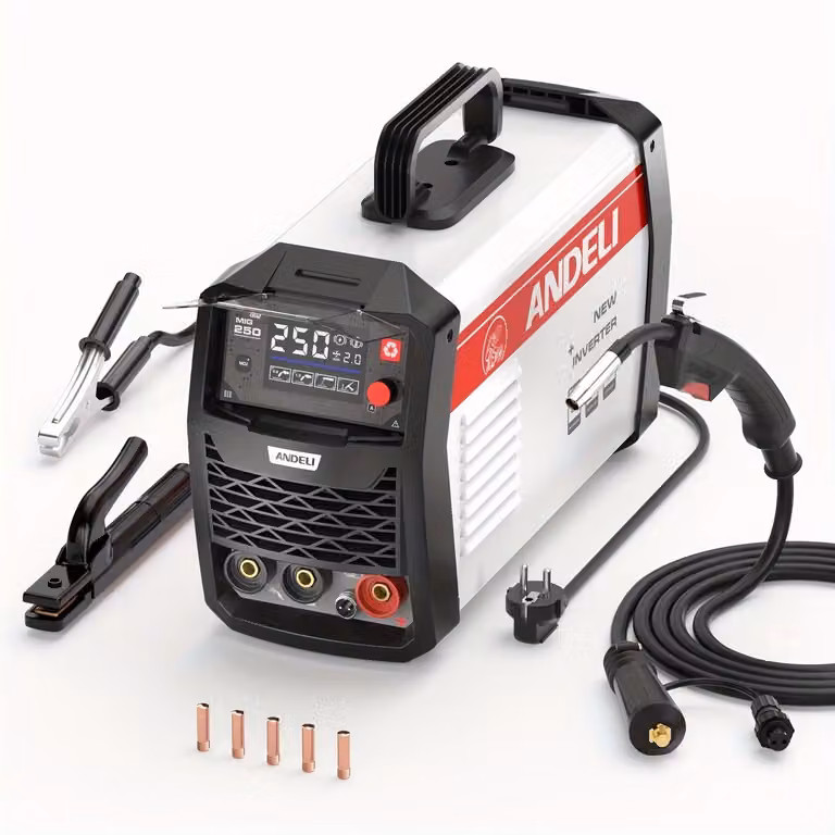 Apparecchio di saldatura – Saldatrice MIG, saldatrice TIG, saldatrice ad elettrodo, inverter, senza gas, display LED, compatta