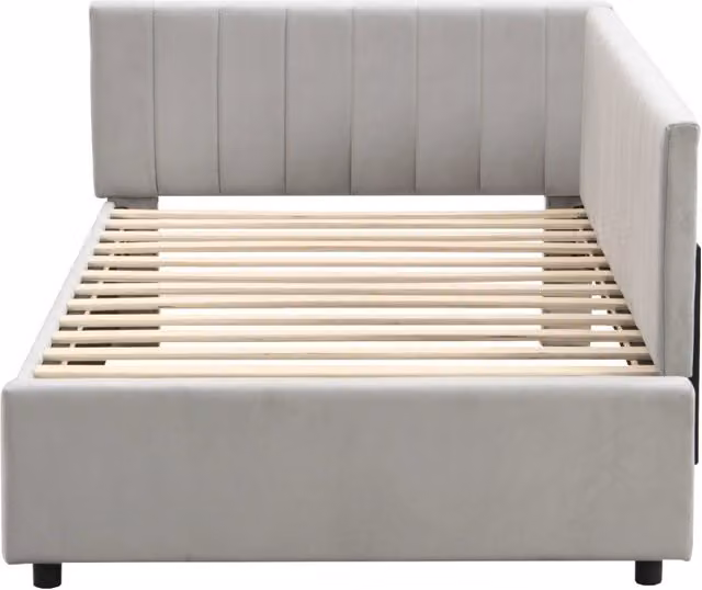 Letto Divano Singolo Chicfurn con Schienale Reversibile Imbottito in Velluto Grigio L/P/H: 90 x 200 x 65 cm