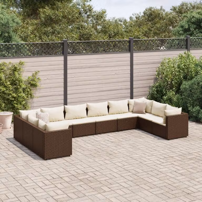 Maison Exclusive - Set da giardino da 10 pezzi con cuscini, in rattan sintetico marrone