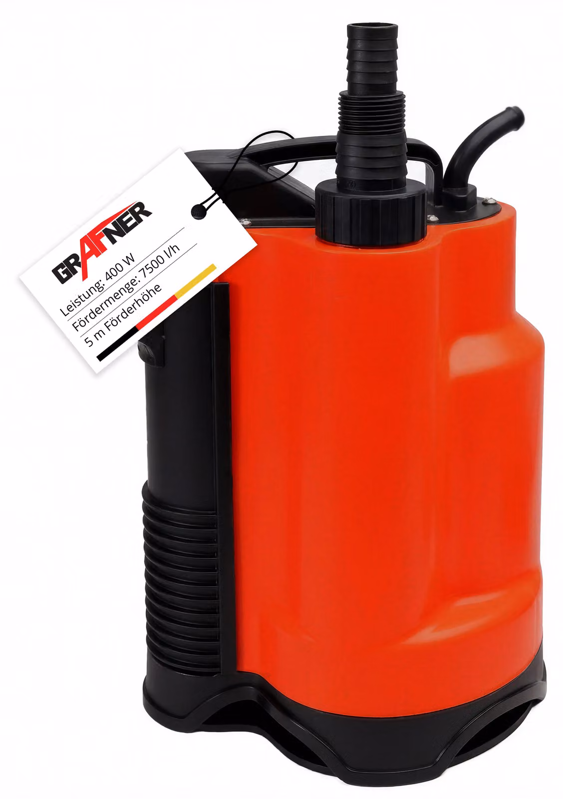 Pompa per acque reflue di drenaggio Grafner 400 watt fino a 7500 l/h di portata, con interruttore a galleggiante, aspirazione piatta fino a 25 mm, corpi estranei Ø16mm, pompa sommergibile di drenaggio pompa a pressione per pozzetto