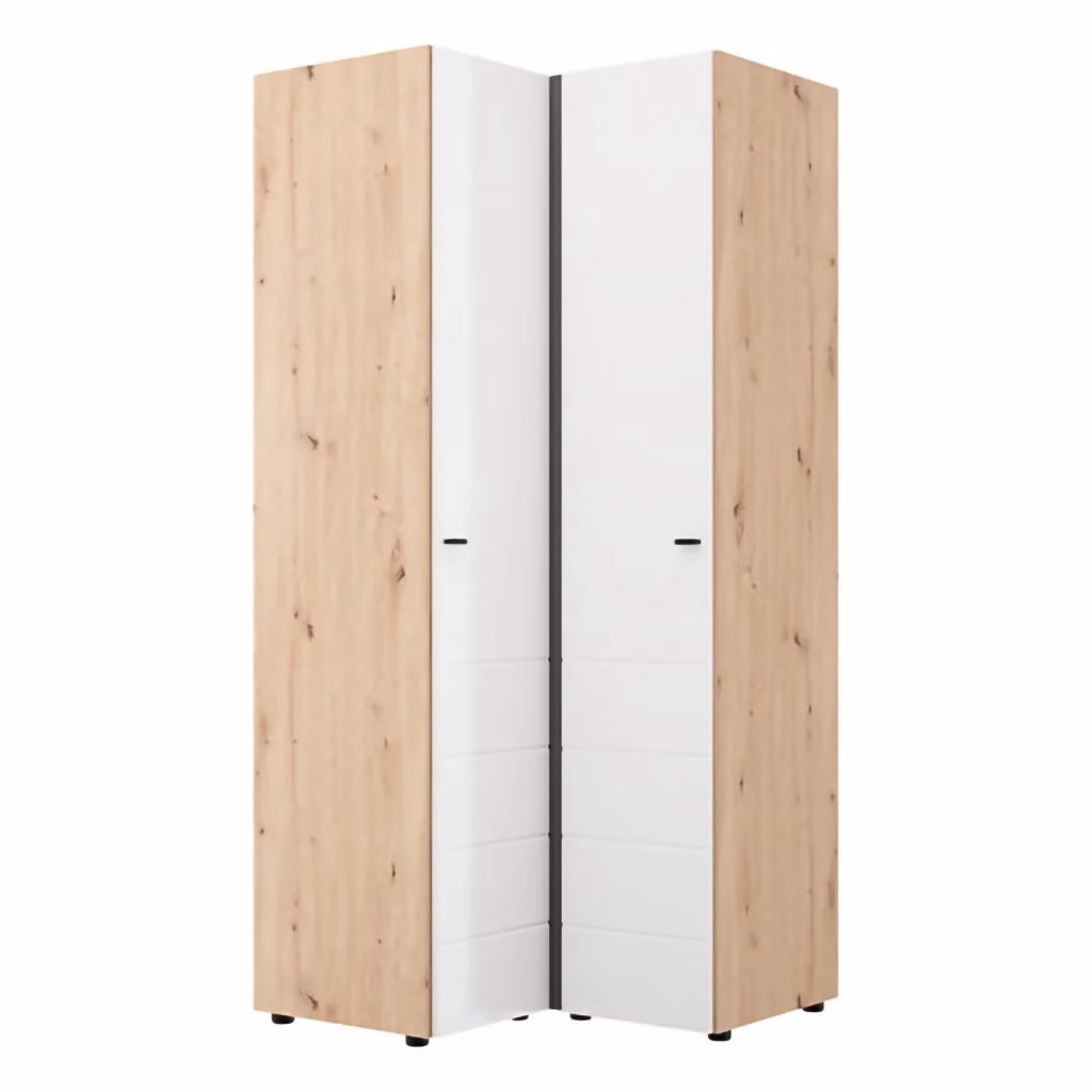 Armadio da camera da letto DMORA con 2 ante e ripiani interni, Bianco Opaco e Rovere, L: 95 cm, H: 208 cm – 2