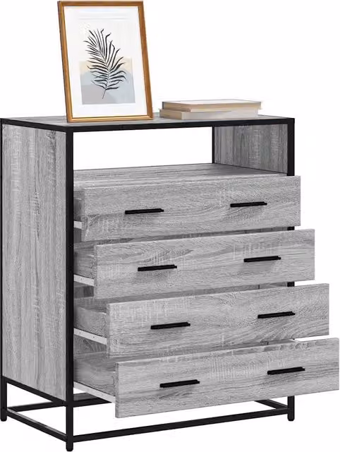 Cassettiera Industrial in Legno e Metallo Grigio vidaXL L: 70 cm, P: 41 cm, H: 83,5 cm