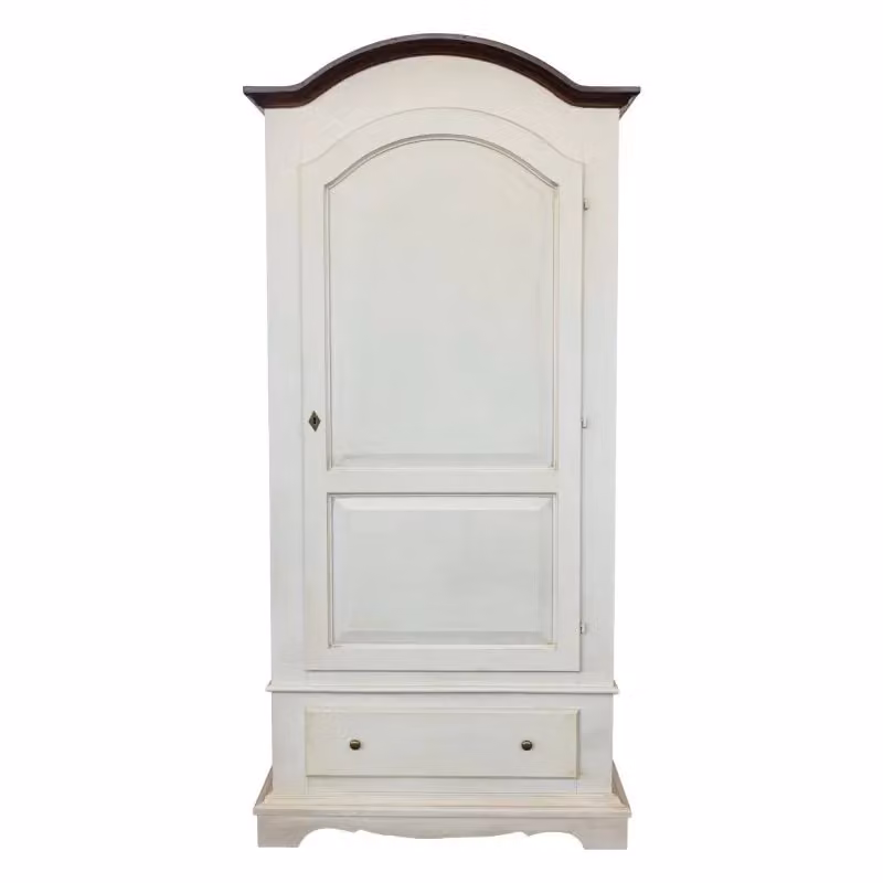 Armadio singolo in legno stile shabby chic bianco invecchiato con finitura noce Mobili 2G L/P/H: 96 x 56 x 196 cm – 2