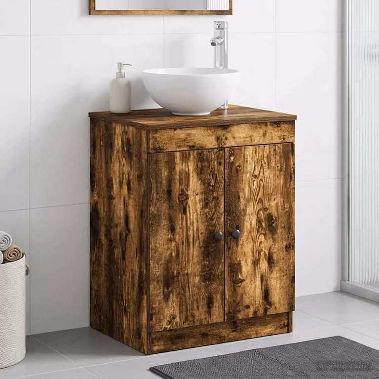 Mobile da bagno moderno vidaXL in rovere fumo con ante a battente e ripiani interni, L: 54 cm, P: 41 cm, H: 70 cm