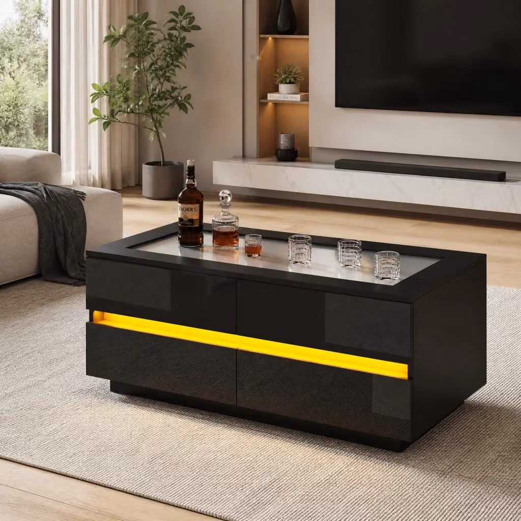 Tavolino da salotto moderno MODFU nero con piano in vetro temperato L/P/H: 100 x 50 x 40 cm – 2