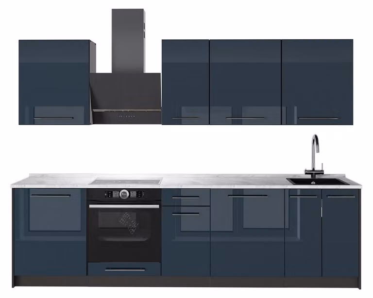 Cucina componibile Vicco Fame-Line Blu scuro lucido/Antracite 280 cm, PL Marmo, Model 64171