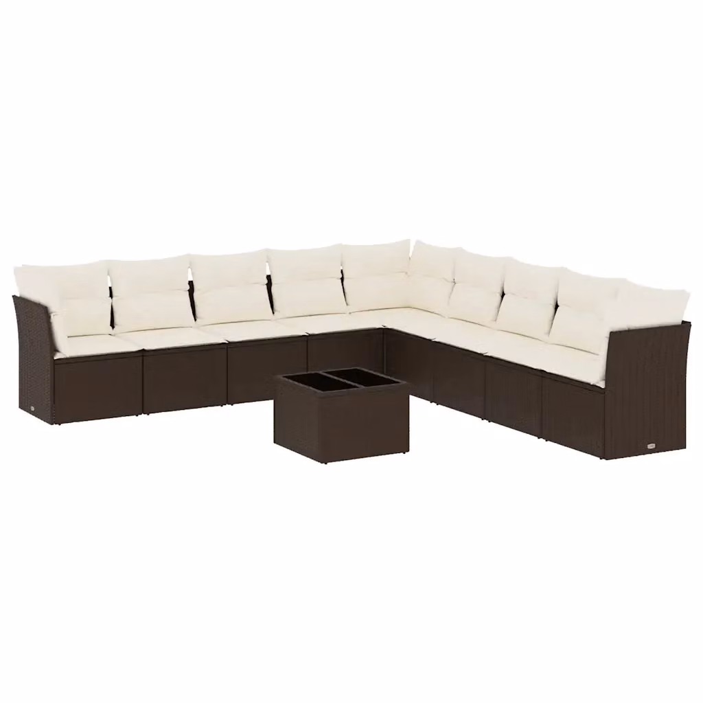 Set di Divani da Giardino vidaXL 10 Pezzi in Polyrattan Marrone con Cuscini e Tavolino da Caffè – 2