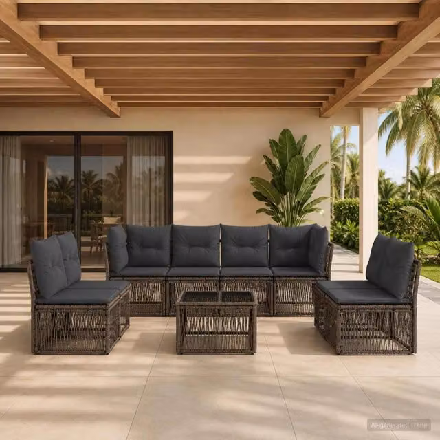 Set Divano da Giardino a L vidaXL in Polyrattan Grigio con Tavolino e Cuscini