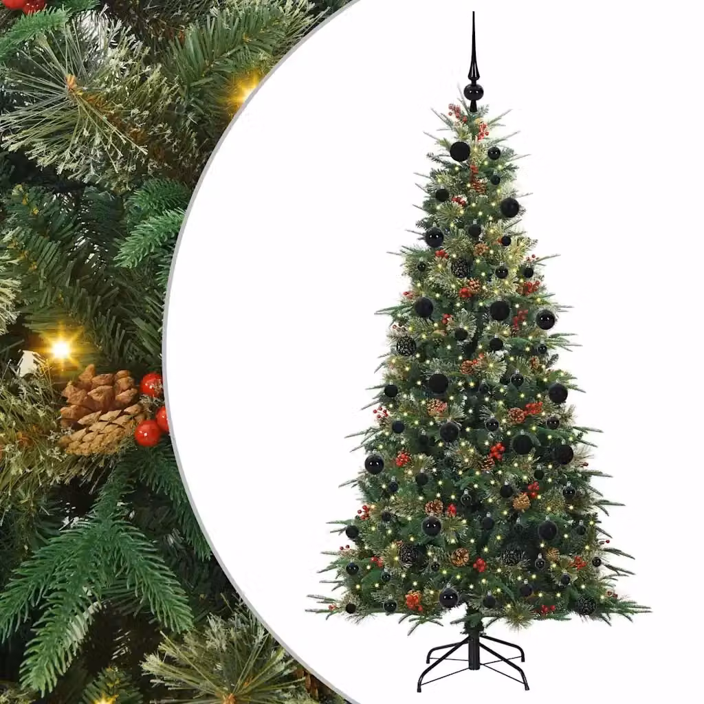 Albero di Natale Artificiale Moderno vidaXL con Luci LED Warm White, Verde, in PVC e Plastica – 2
