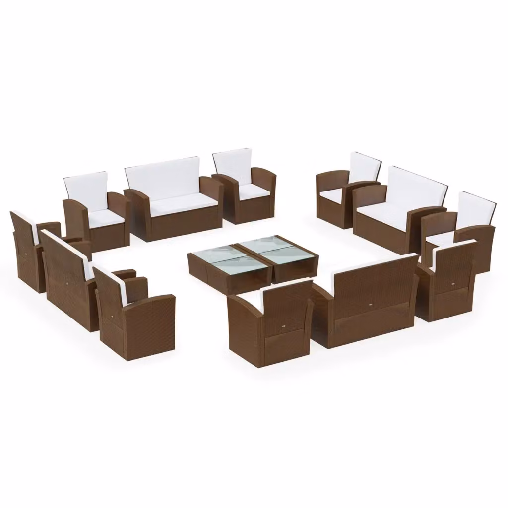Set da giardino moderno vidaXL composto da divano a 2 posti, poltrone lounge e tavolino da caffè con cuscini bianchi e struttura in metallo marrone – 2