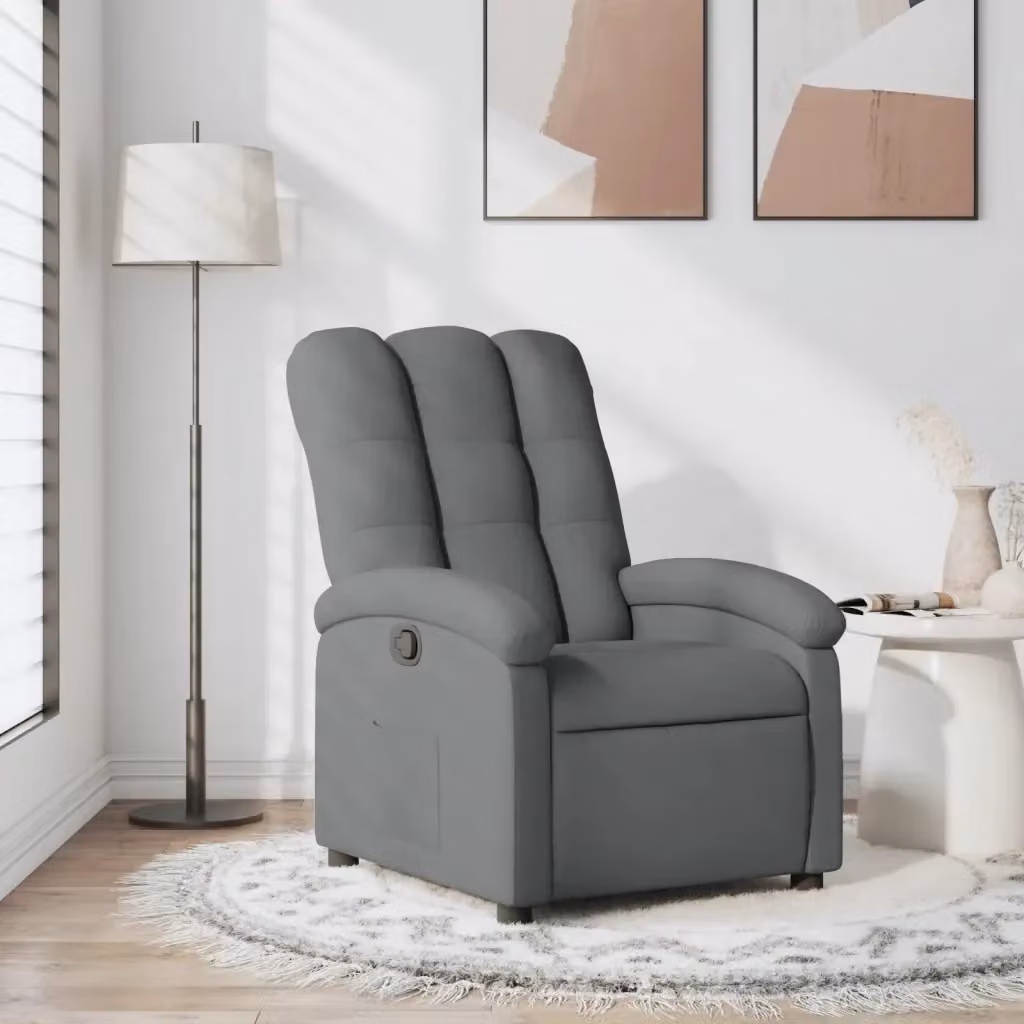 Poltrona relax reclinabile moderna in tessuto grigio con braccioli e struttura in legno e metallo L: 70.0 cm, P: 93.0 cm, H: 101.0 cm – 2