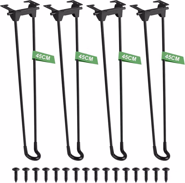 Gambe per tavolo a forma di forcina, 45 cm, 4 pezzi, nere, per tavolino