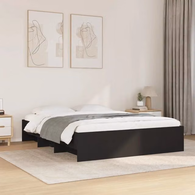 Letto moderno vidaXL in legno multistrato nero con scomparti laterali L/P/H: 203 x 160 x 151 cm
