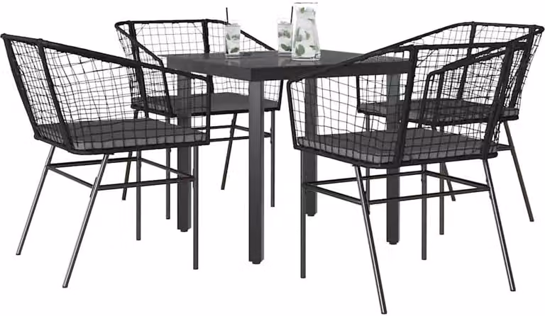 Maison Exclusive - Set da Pranzo da Giardino con Cuscini 5 pz Polyrattan Vetro