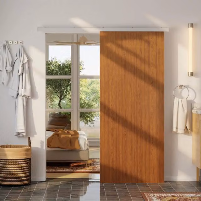 Porta Scorrevole per Armadio XYLO in Legno Marrone e Alluminio L: 90 cm, H: 210 cm con Binario – 1