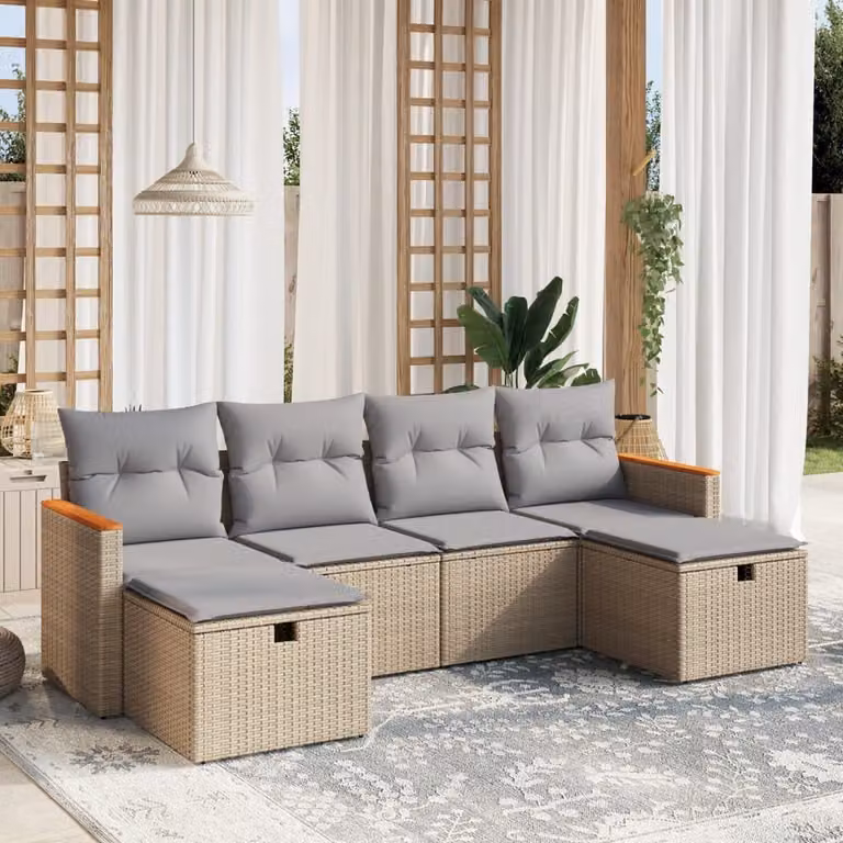 Maison Exclusive - Set Divano da Giardino 6 pz con Cuscini Beige Misto Polyrattan