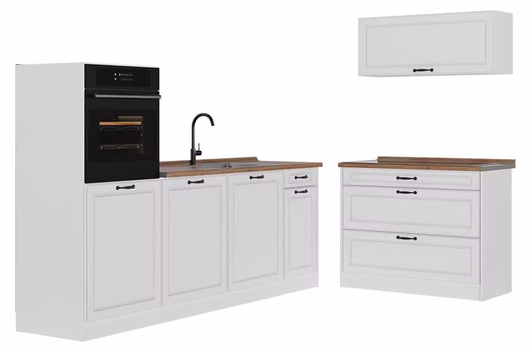 Cucina componibile Vicco R-Line Bianco country/Bianco 220 cm senza piano di lavoro, Model 68145