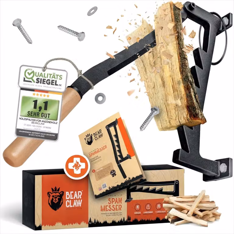 Spaccafuoco BearClaw - Spaccafuoco manuale - Spaccafuoco da parete per legna da ardere - Manico in gomma con impugnatura in legno - Utensile portatile per interni ed esterni - Include istruzioni di montaggio