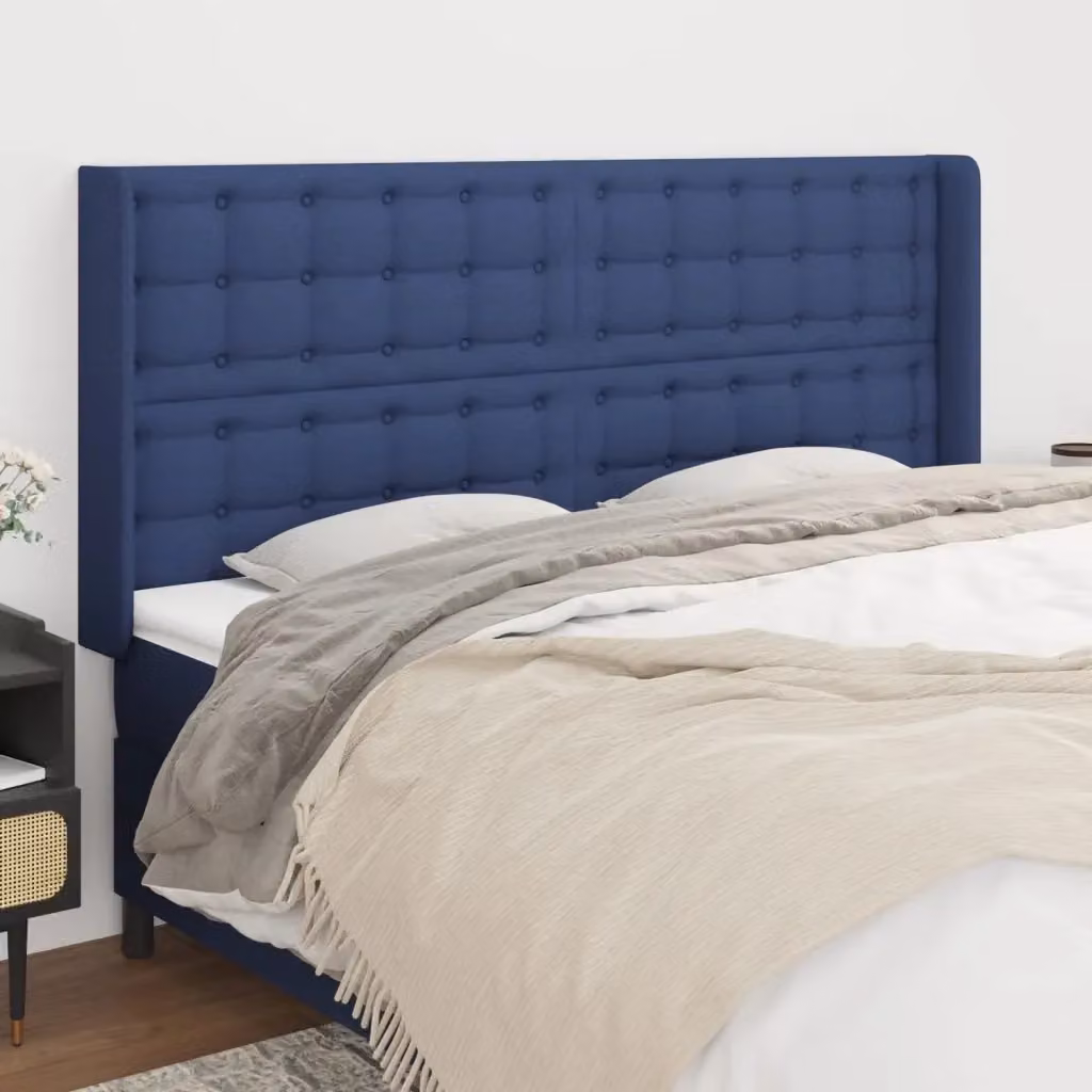 Testata ad orecchio blu in tessuto con struttura in legno di larice L: 163 cm, P: 16 cm, H: 118/128 cm – 2