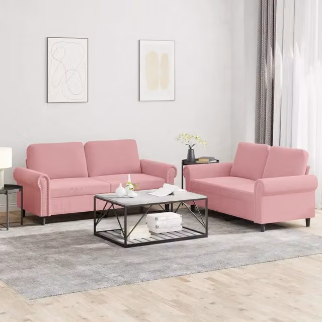 Set di Divani 2 pz con Cuscini rosa in Velluto 3202213