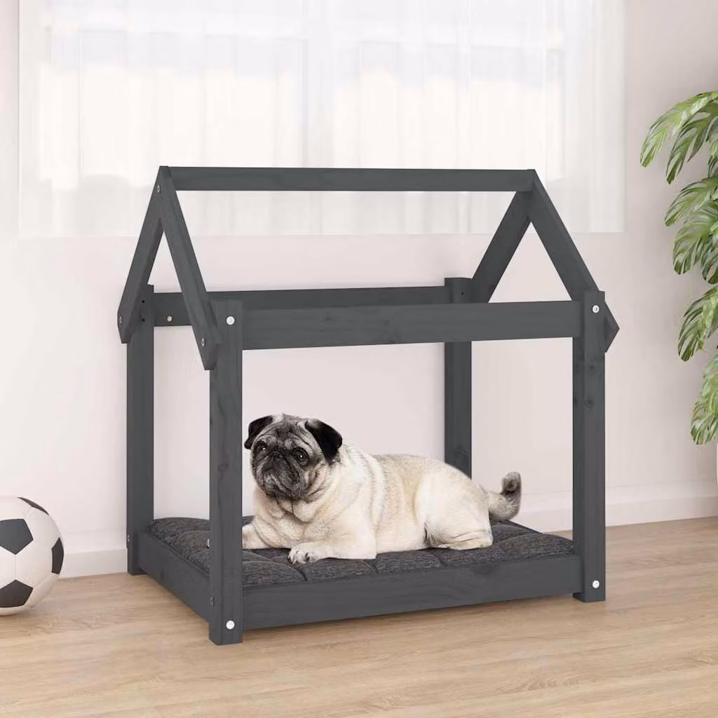 Cuccia per cani vidaXL in legno di pino massello grigia L: 71 cm, P: 55 cm, H: 70 cm