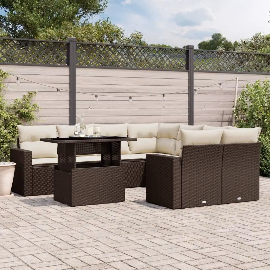 Maison Exclusive - Set Divani da Giardino 9pz con Cuscini Marrone in Polyrattan