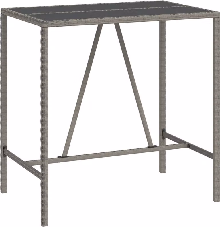 Tavolo da Bar con Piano in Vetro Grigio 110x70x110cm Polyrattan
