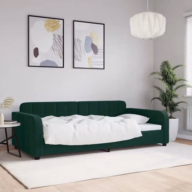 Letto da giorno moderno vidaXL in velluto verde con struttura in metallo e legno L: 200 cm, P: 110 cm, H: 71 cm