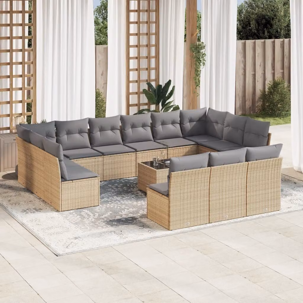 Maison Exclusive - Set Divani da Giardino 14pz con Cuscini in Polyrattan Beige