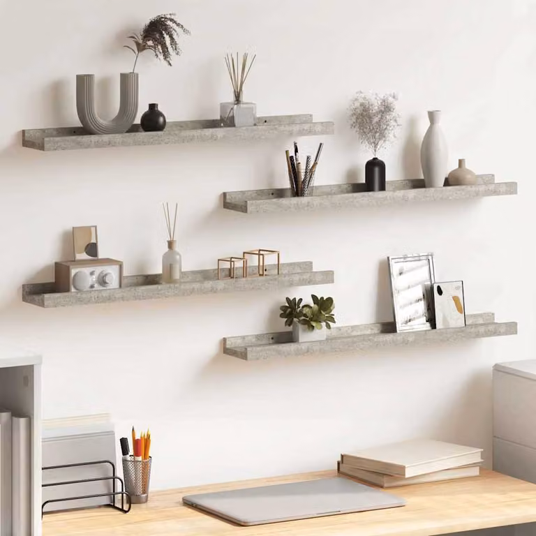 Set di 4 mensole da parete vidaXL in stile moderno, colore grigio, L: 60 cm, P: 9 cm, H: 3 cm