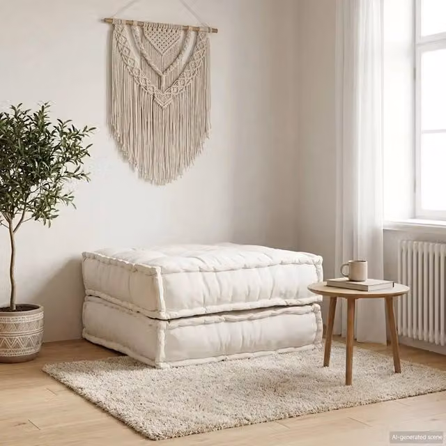 Divano componibile soft body vidaXL in tessuto beige e bianco, L/P/H: 70 x 70 x 36 cm – 1