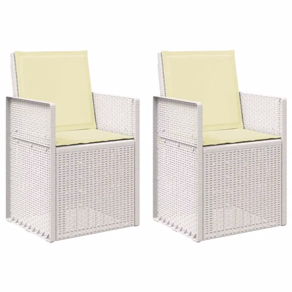 Set di 2 sedie da giardino moderne vidaXL in plastica bianca e beige con cuscini inclusi e braccioli – 2