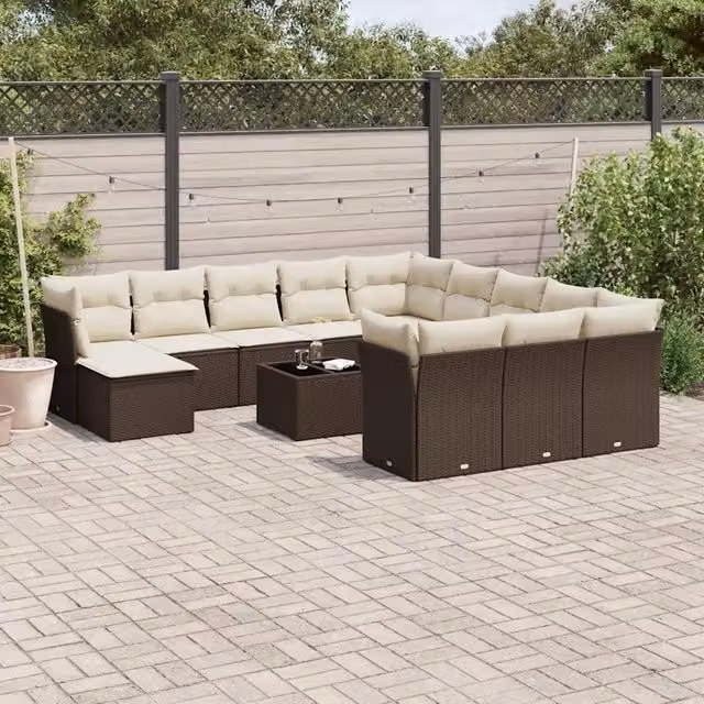 Set di divani da giardino VIDAXL in polyrattan marrone con 13 pezzi e cuscini inclusi – 1